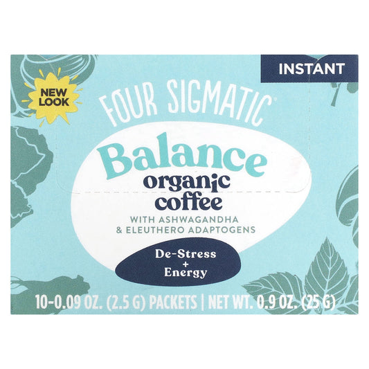 Four Sigmatic-Instant Organic Coffee with Ashwagandha & Eleuthero Adaptogens-Balance-Medium Roast-10 Packets-0.09 oz (2.5 g) Each