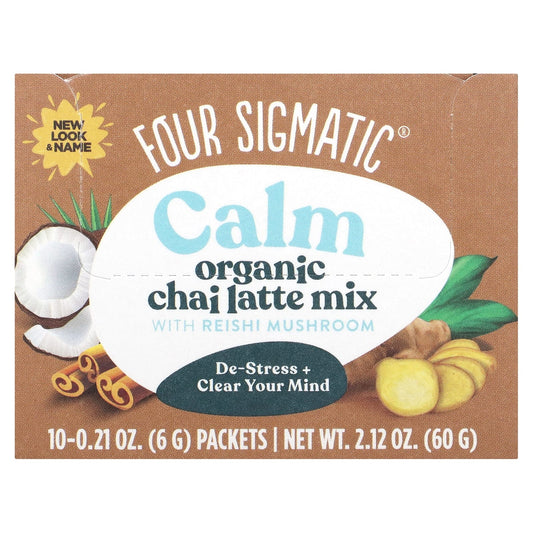 Four Sigmatic-Calm-Organic Chai Latte Mix with Reishi Mushroom-Caffeine Free-10 Packets-0.21 oz (6 g) Each