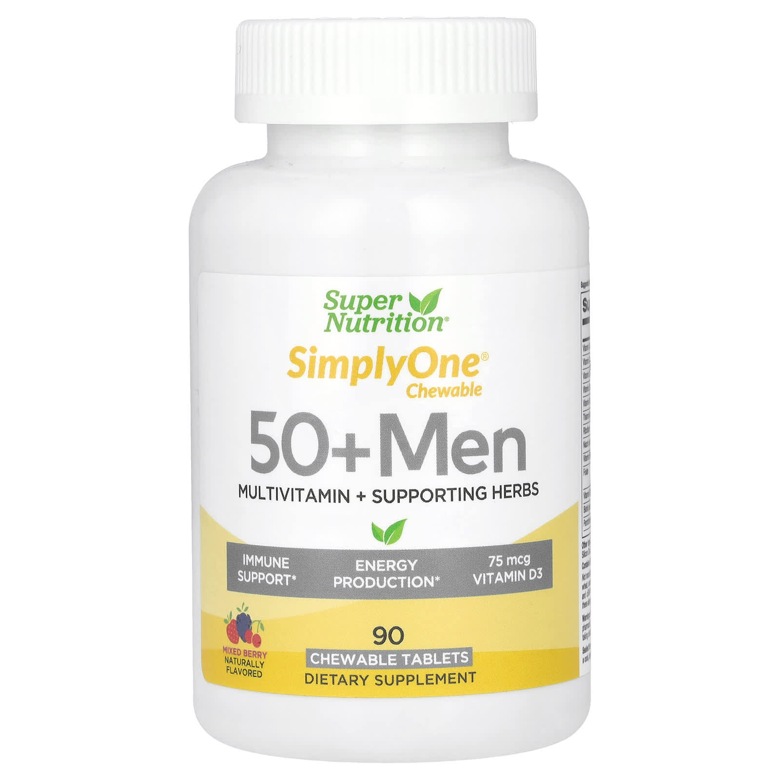 Super Nutrition-SimplyOne-50+ Men's Multivitamin + Supporting Herbs-Mixed Berry-90 Chewables