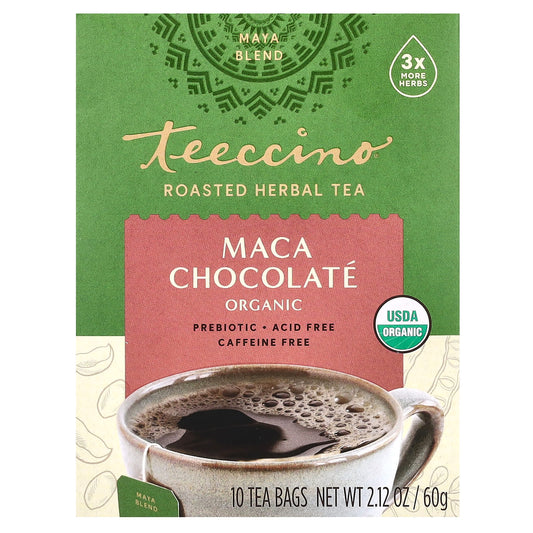 Teeccino-Organic Roasted Herbal Tea-Maca Chocolate-Caffeine Free-10 Tea Bags-2.12 oz (60 g)