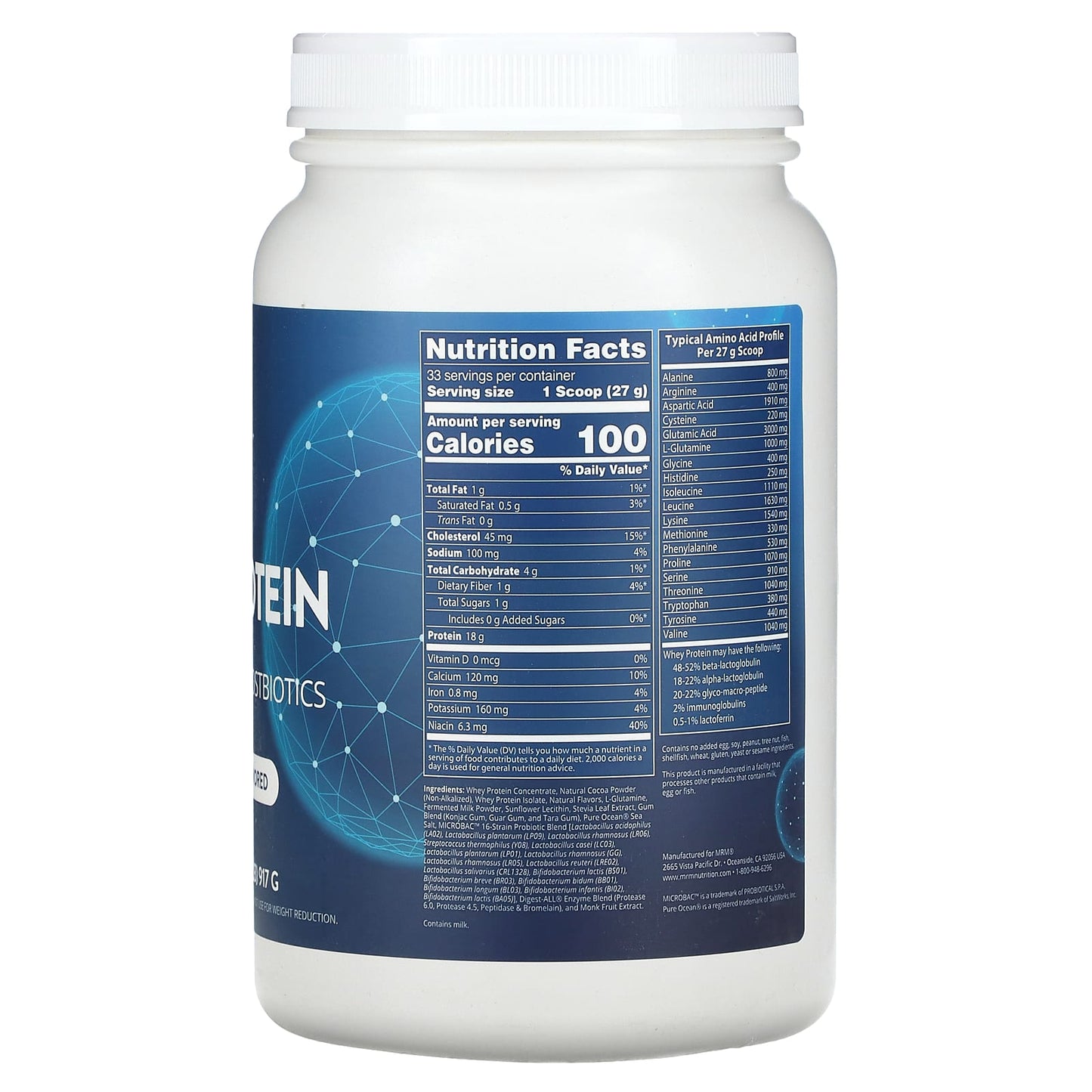 MRM Nutrition, Whey Protein, With Probiotics & Postbiotics, Chocolate, 2.02 lbs (917 g)