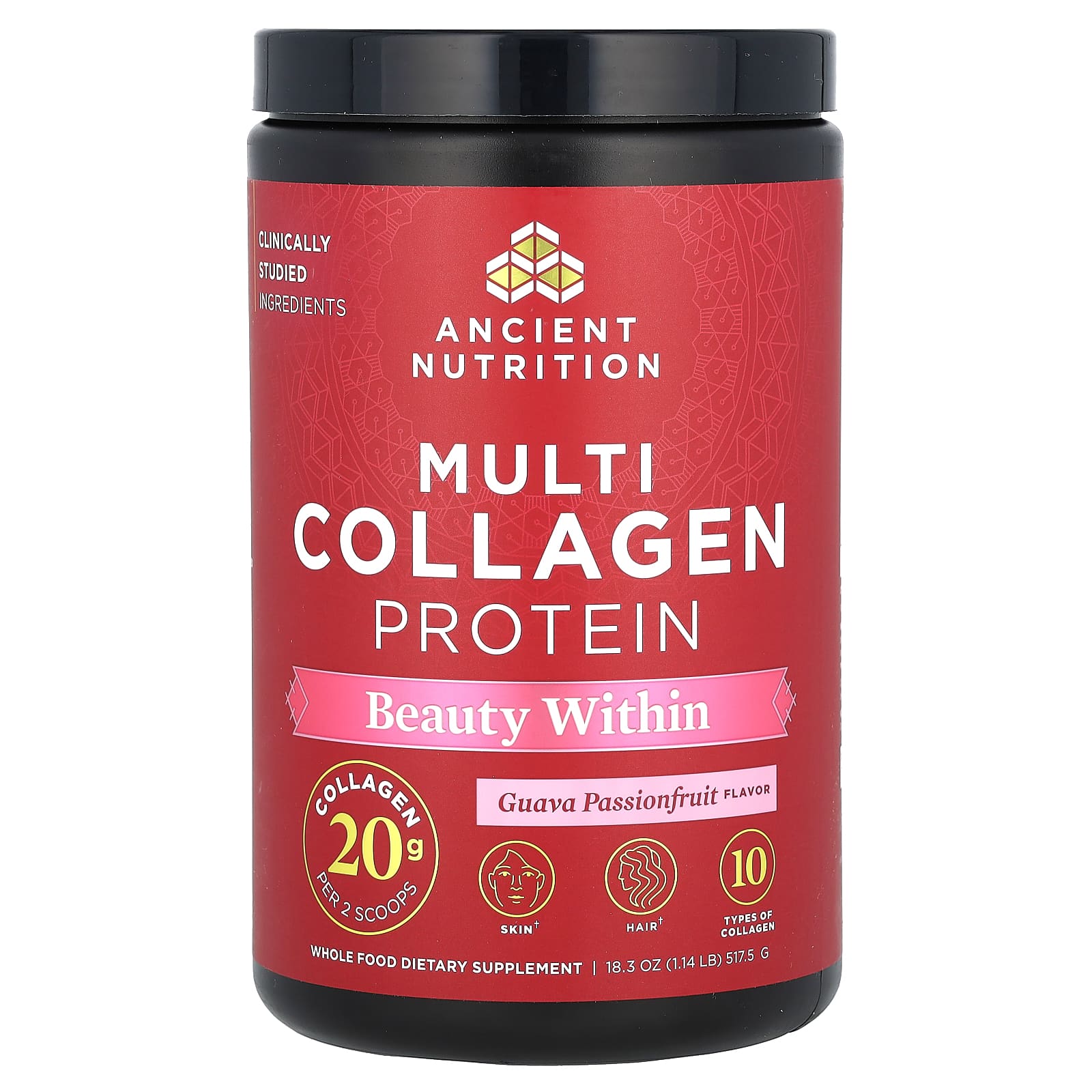 Ancient Nutrition-Multi Collagen Protein-Beauty Within-Guava Passionfruit-1.14 lb (517.5 g)