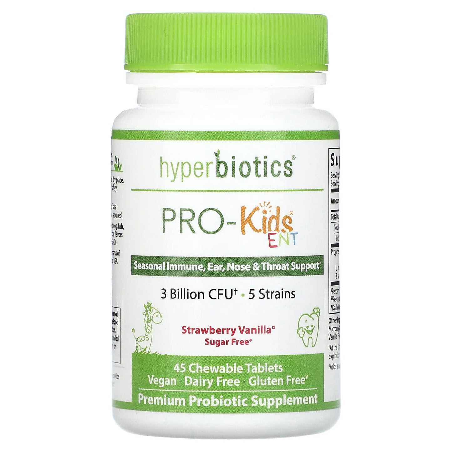 Hyperbiotics-PRO-Kids ENT-Sugar Free-Strawberry Vanilla-3 Billion CFU-45 Chewable Tablets