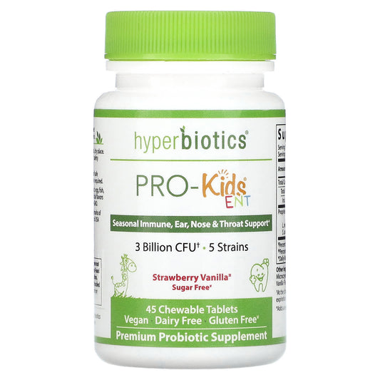 Hyperbiotics-PRO-Kids ENT-Sugar Free-Strawberry Vanilla-3 Billion CFU-45 Chewable Tablets