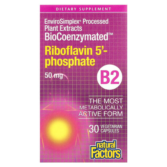 Natural Factors-BioCoenzymated-B2-Riboflavin 5'-Phosphate-50 mg-30 Vegetarian Capsules