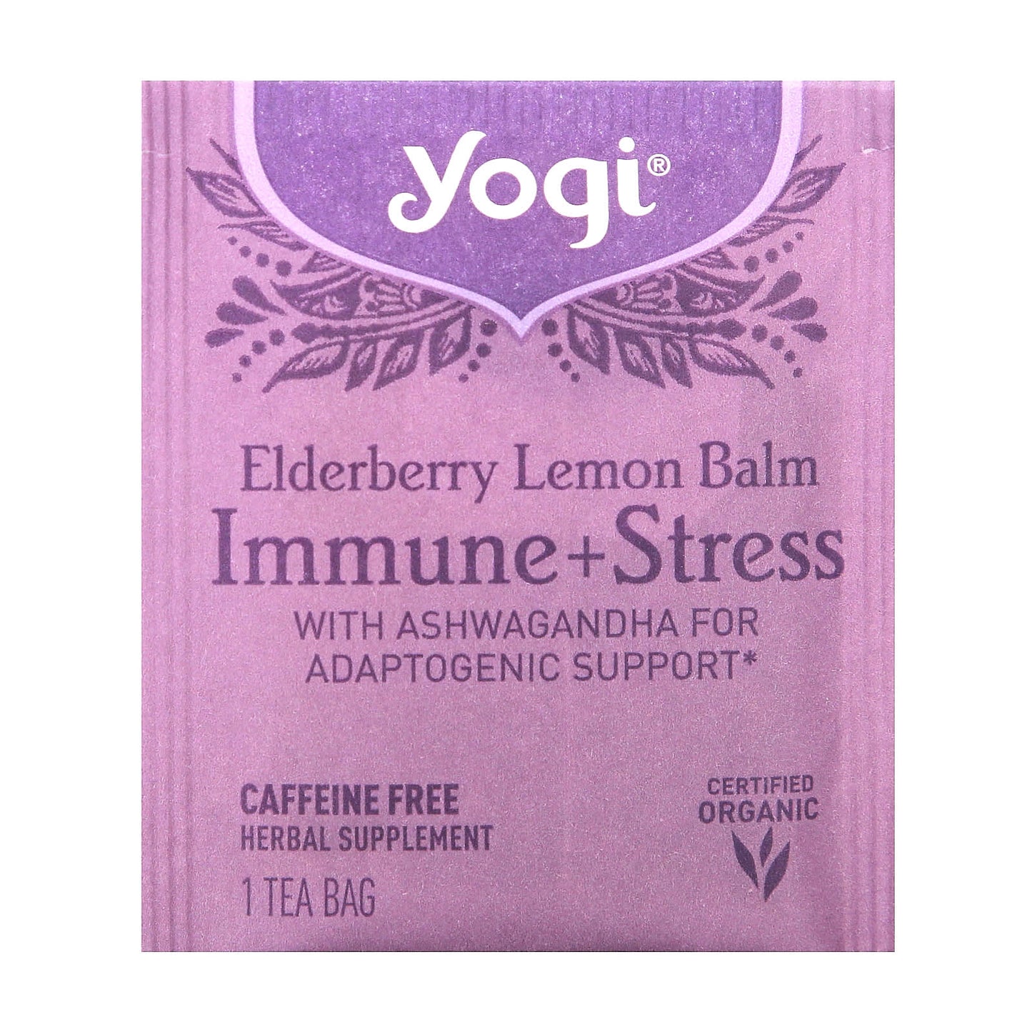 Yogi Tea, Immune + Stress, Elderberry Lemon Balm, Caffeine Free, 16 Tea Bags, 1.12 oz (32 g)