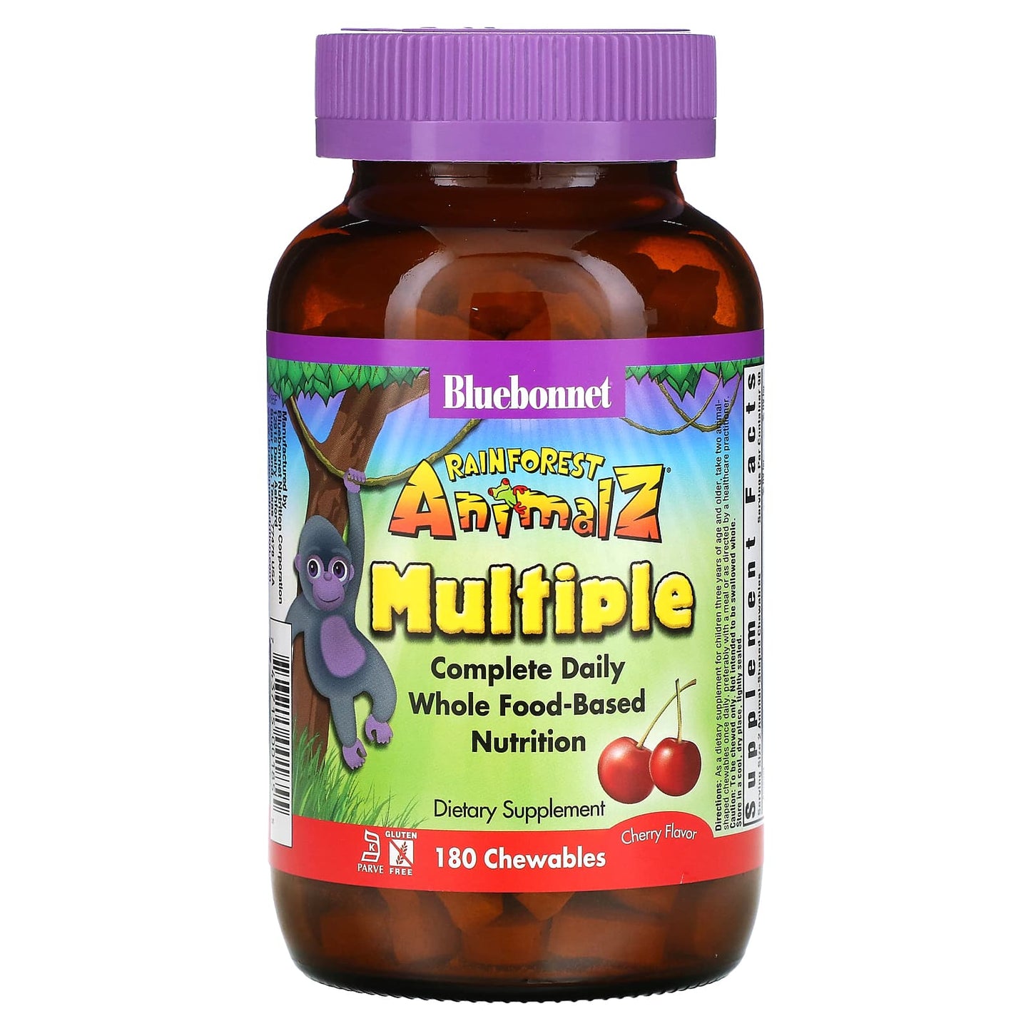 Bluebonnet Nutrition-Rainforest Animalz-Complete Daily Whole Food-Based Nutrition-Cherry -180 Chewables