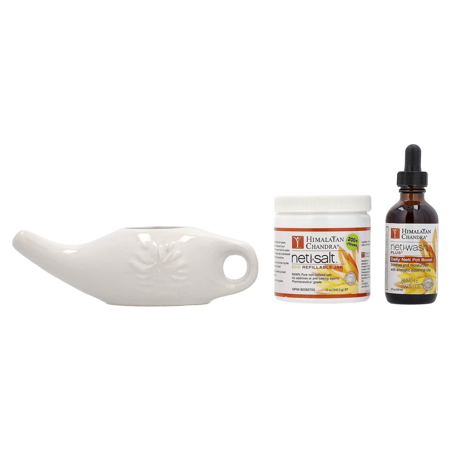 Himalayan Chandra, Neti Pot, Porcelain Sinus Cleansing System, 3 Piece Kit