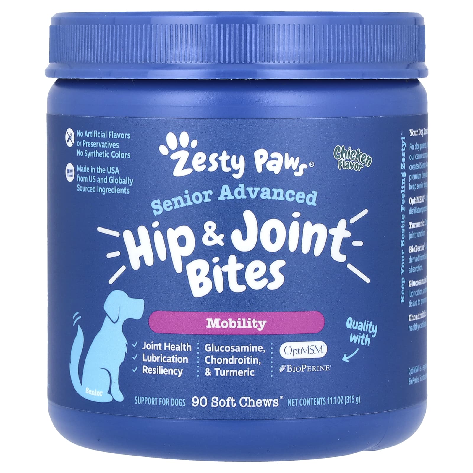 Zesty Paws-Senior Advanced-Hip & Joint Bites-For Dogs-Chicken-90 Soft Chews-11.1 oz (315 g)