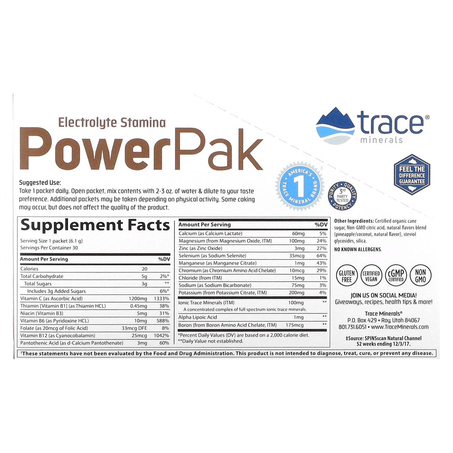 Trace Minerals ®, Electrolyte Stamina PowerPak, Pineapple Coconut, 30 Packets, 0.22 oz (6.1 g) Each