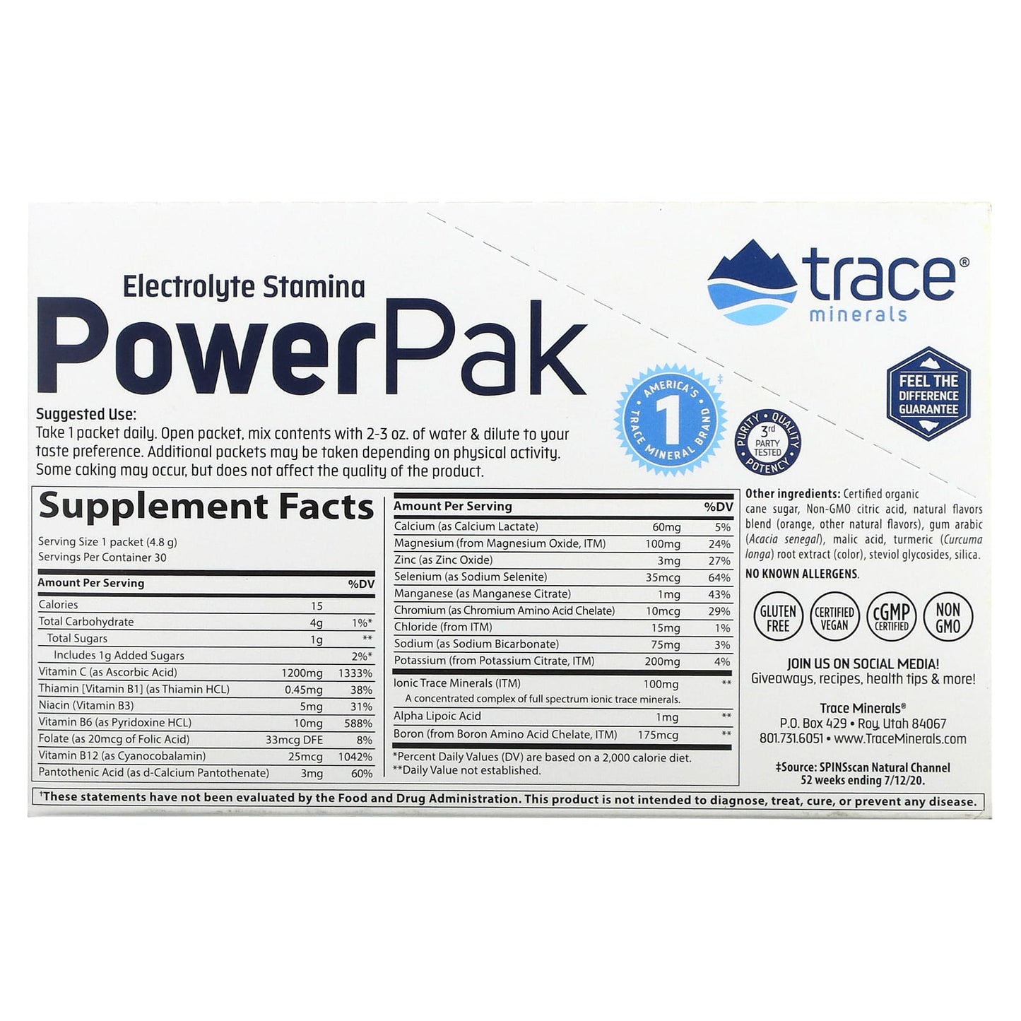 Trace Minerals ®, Electrolyte Stamina PowerPak, Orange Blast, 30 Packets, 0.17 oz (4.8 g) Each