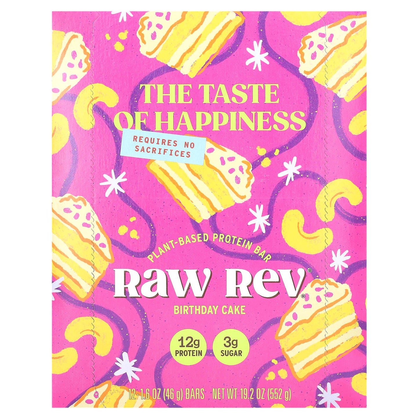 Raw Rev-Plant-Based Protein Bar-Birthday Cake-12 Bars-1.6 oz (46 g) Each