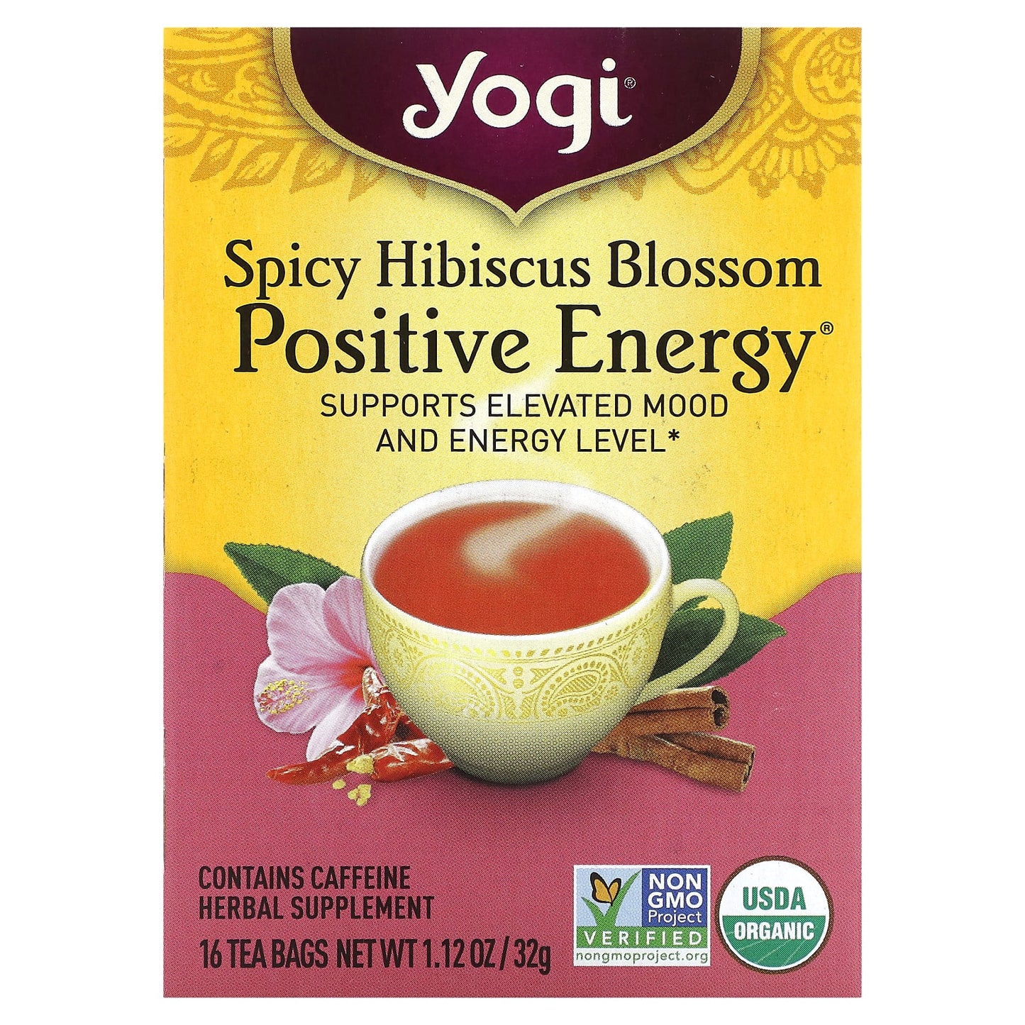 Yogi Tea-Positive Energy-Spicy Hibiscus Blossom-16 Tea Bags-1.12 oz (32 g)