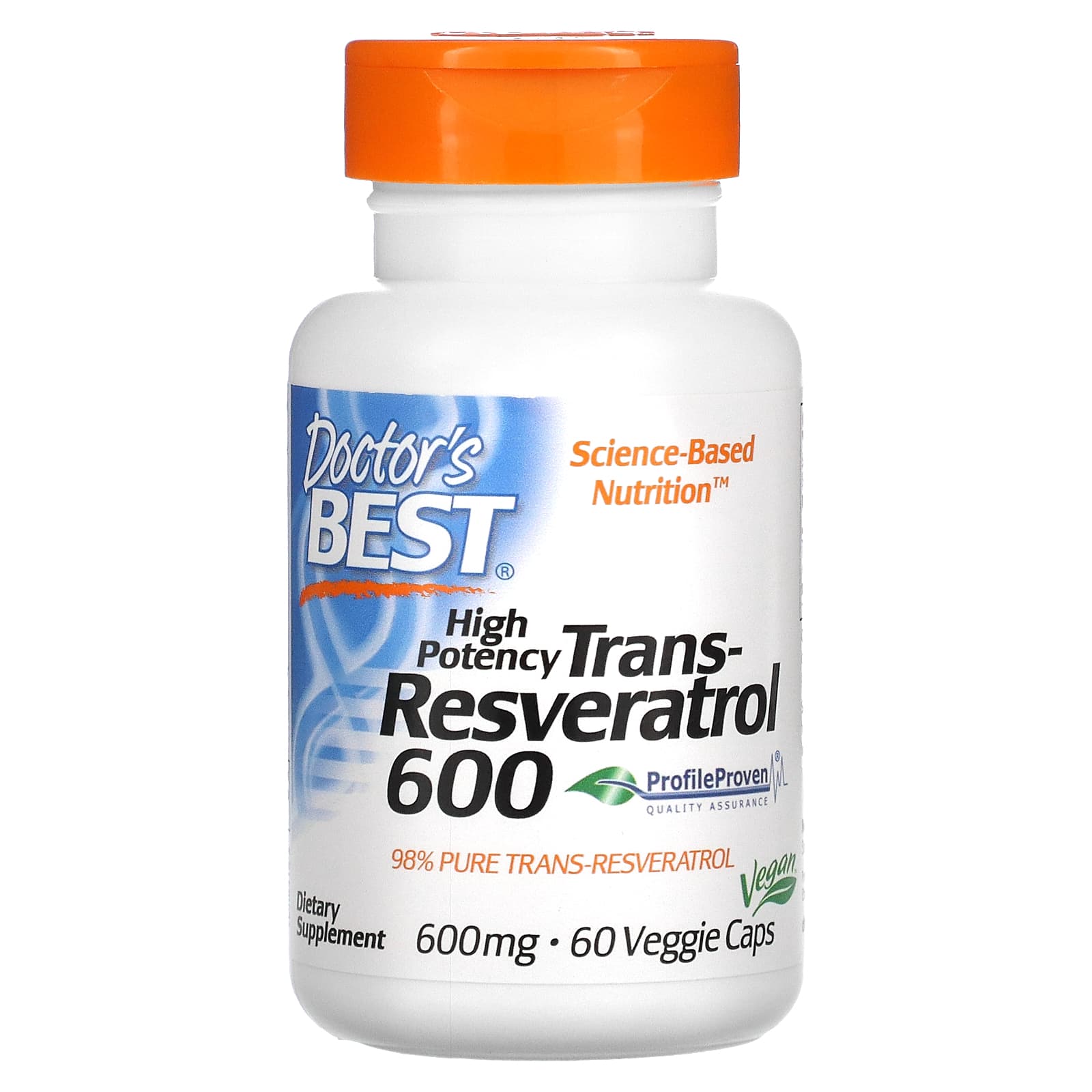 Doctor's Best-High Potency Trans-Resveratrol 600-600 mg-60 Veggie Caps