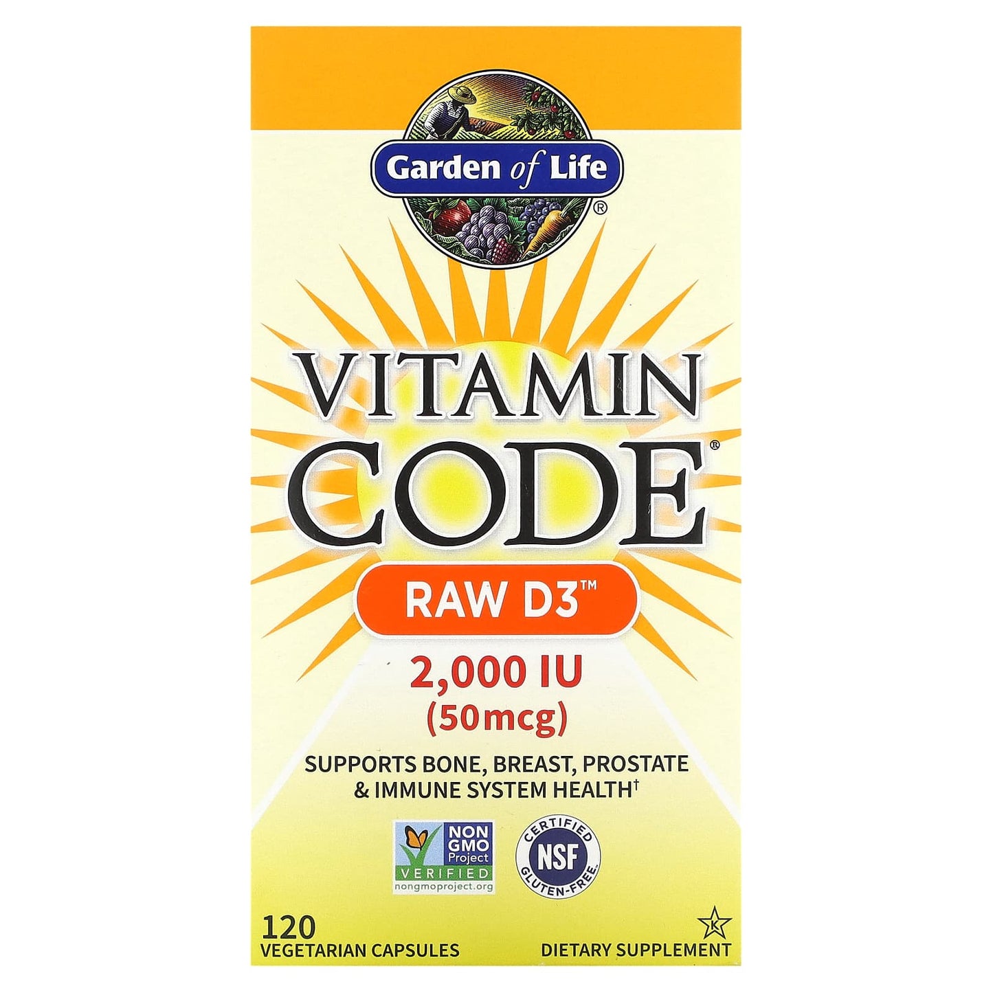 Garden of Life-Vitamin Code-RAW D3-50 mcg (2,000 IU)-120 Vegetarian Capsules