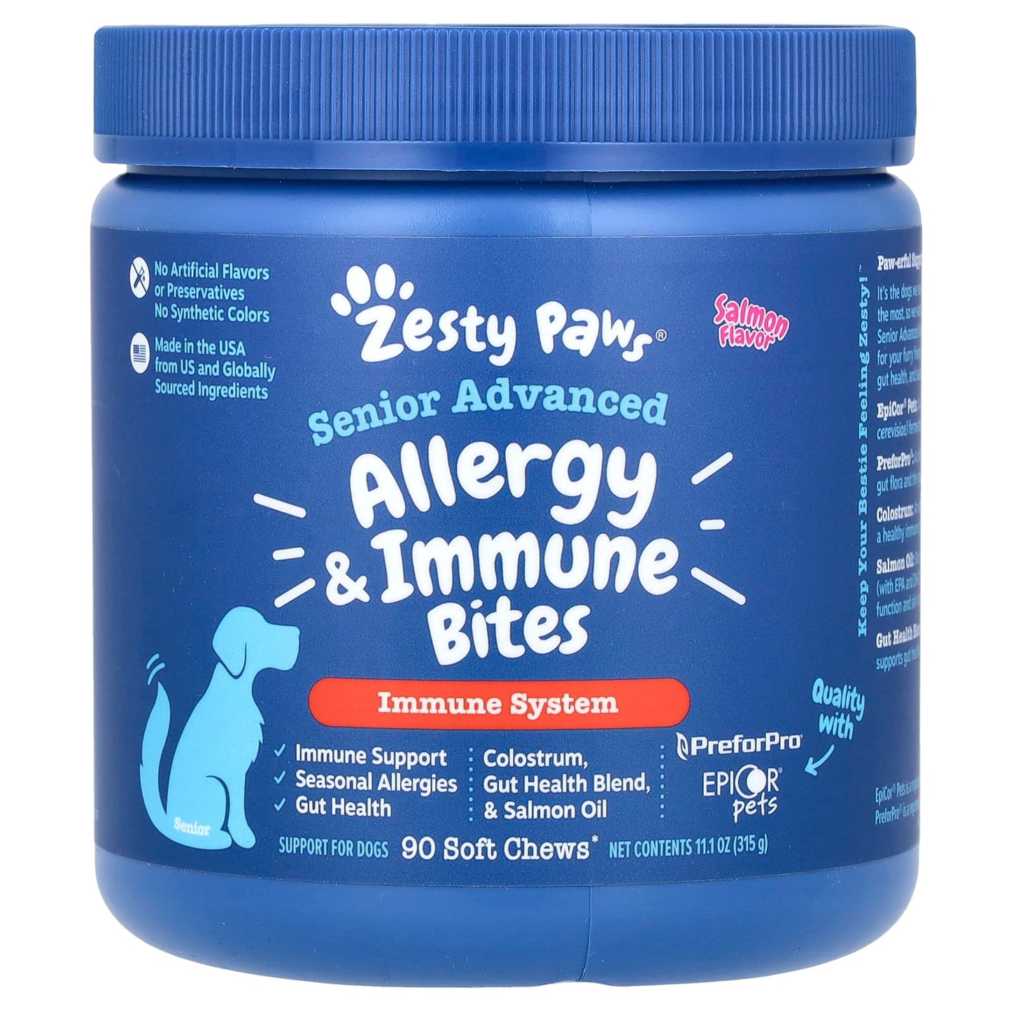 Zesty Paws-Senior Advanced-Allergy & Immune Bites-For Dogs-Salmon-90 Soft Chews-11.1 oz (315 g)