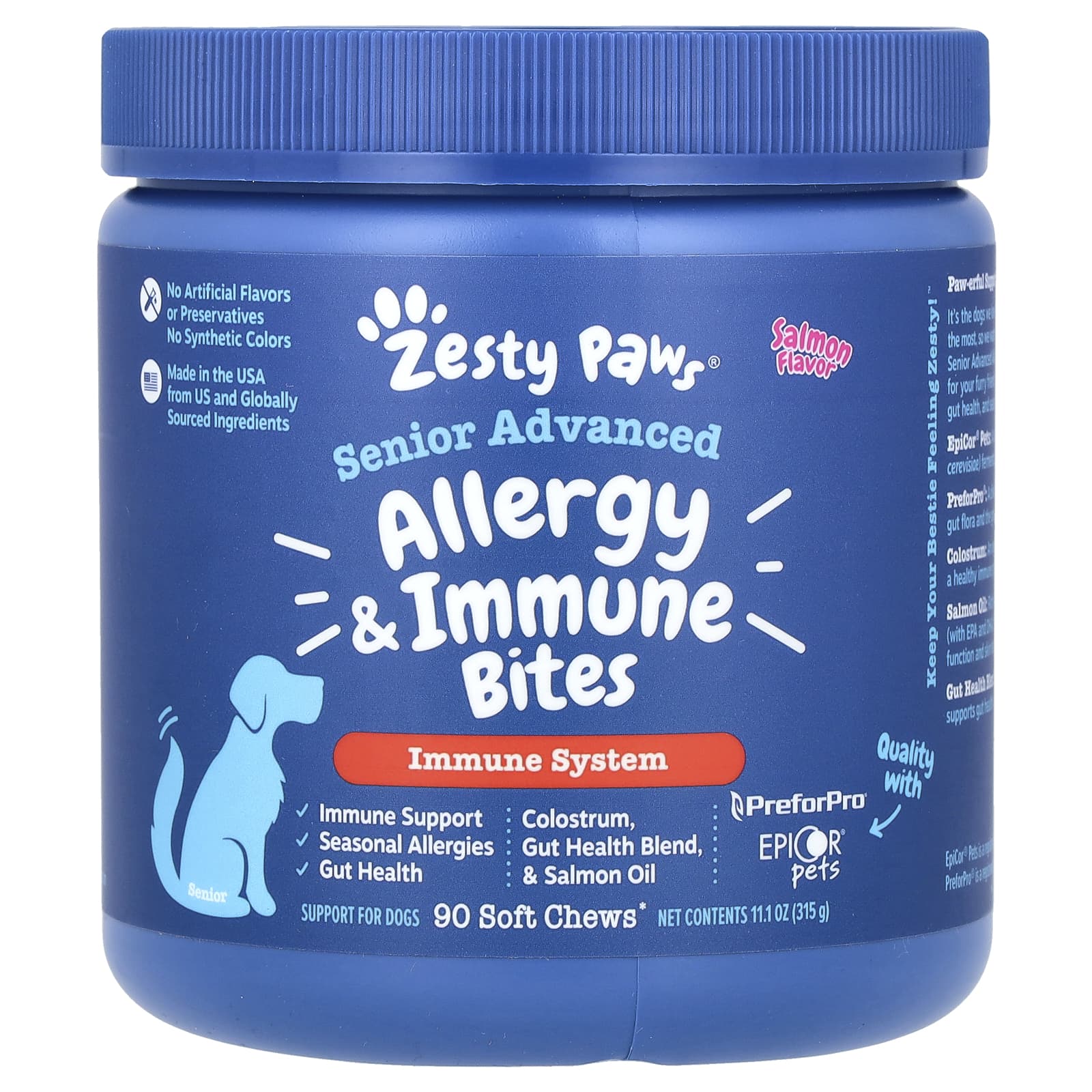 Zesty Paws-Senior Advanced-Allergy & Immune Bites-For Dogs-Salmon-90 Soft Chews-11.1 oz (315 g)