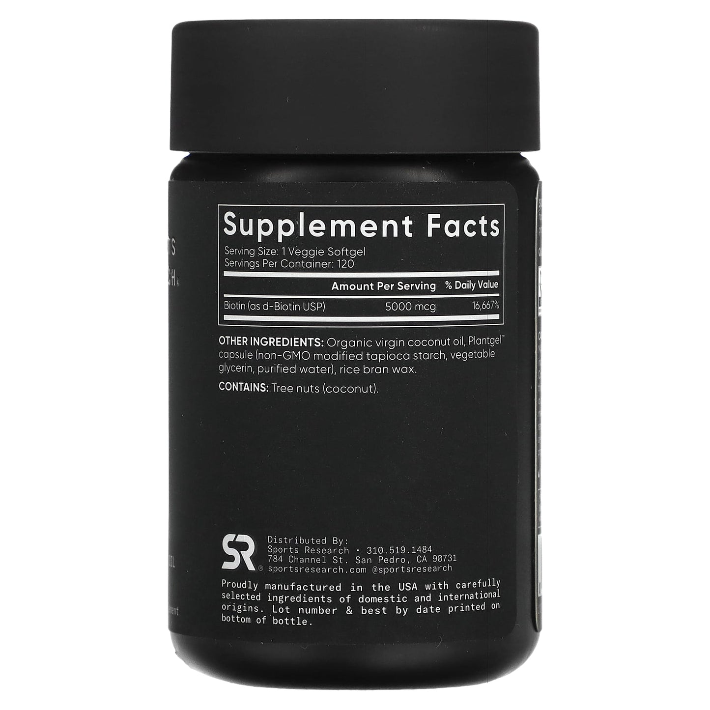 Sports Research, Biotin with Coconut Oil, 5,000 mcg, 120 Veggie Softgels