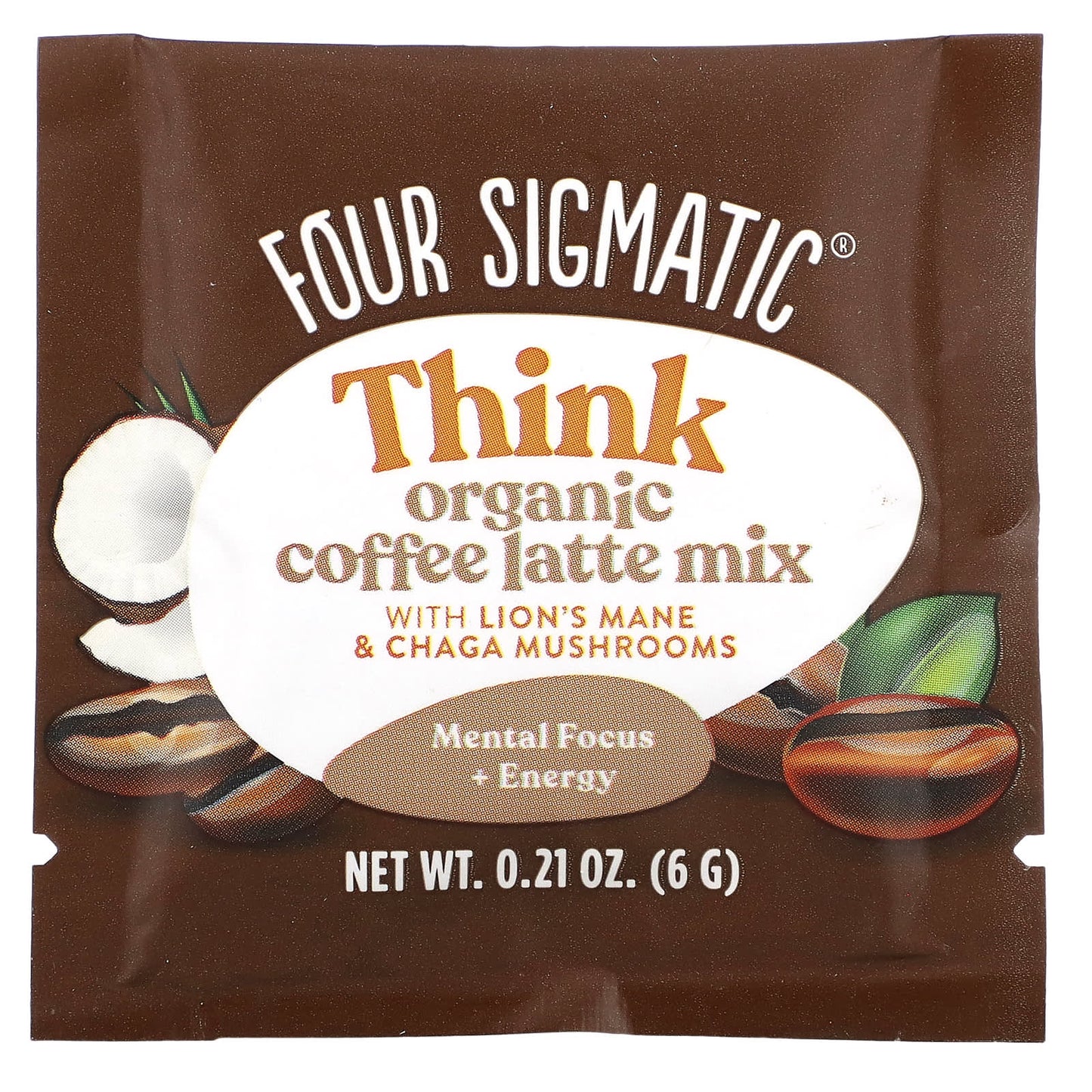 Four Sigmatic, Think, Organic Coffee Latte Mix with Lion's Mane & Chaga Mushrooms, 10 Packets, 0.21 oz (6 g) Each