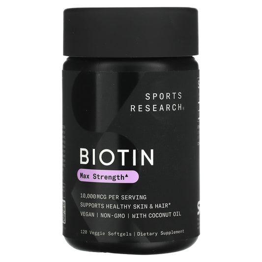 Sports Research-Biotin-Max Strength-10,000 mcg-120 Veggie Softgels