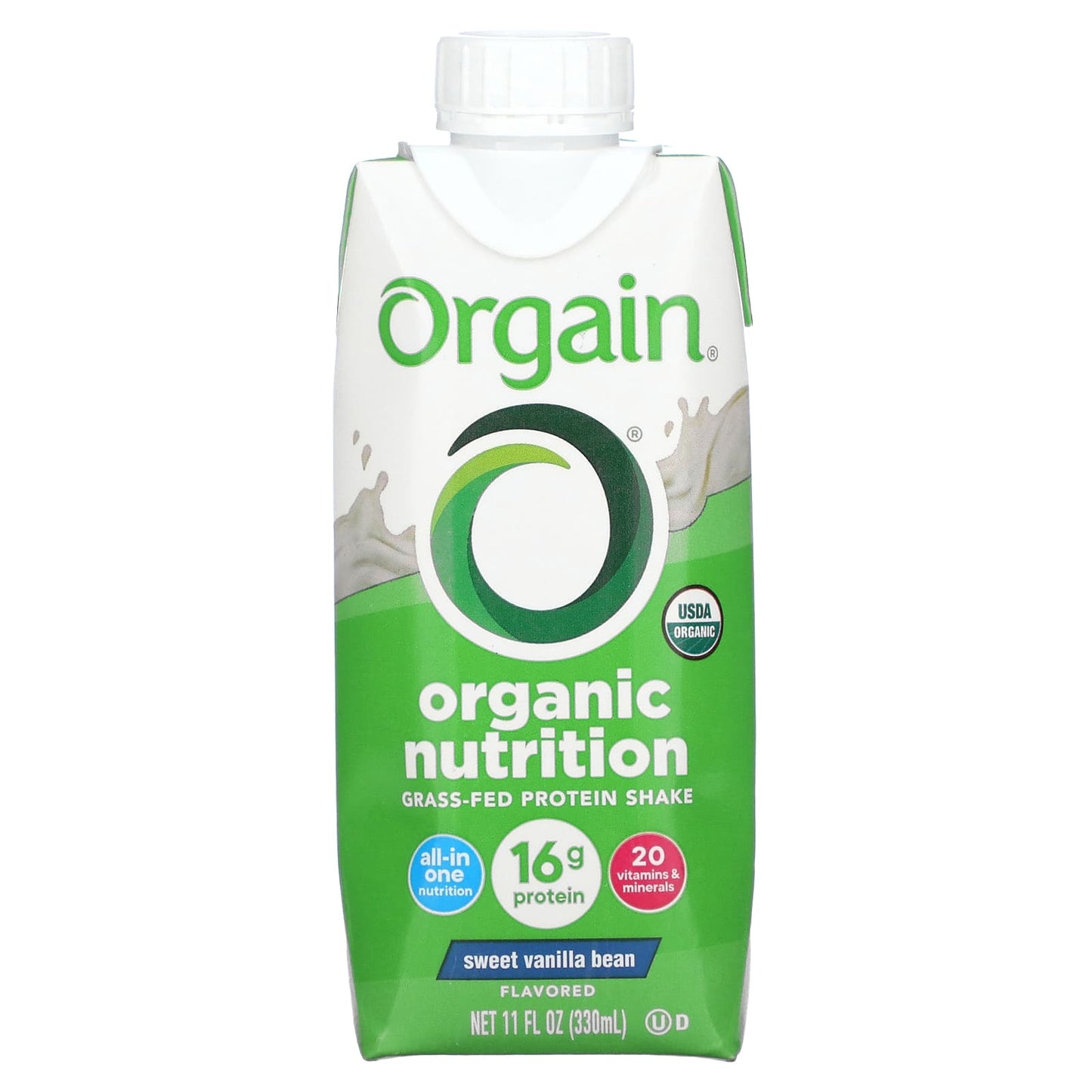 Orgain, Organic Nutrition, Grass-Fed Protein Shake,  Sweet Vanilla Bean, 4 Pack, 11 fl oz (330 ml) Each