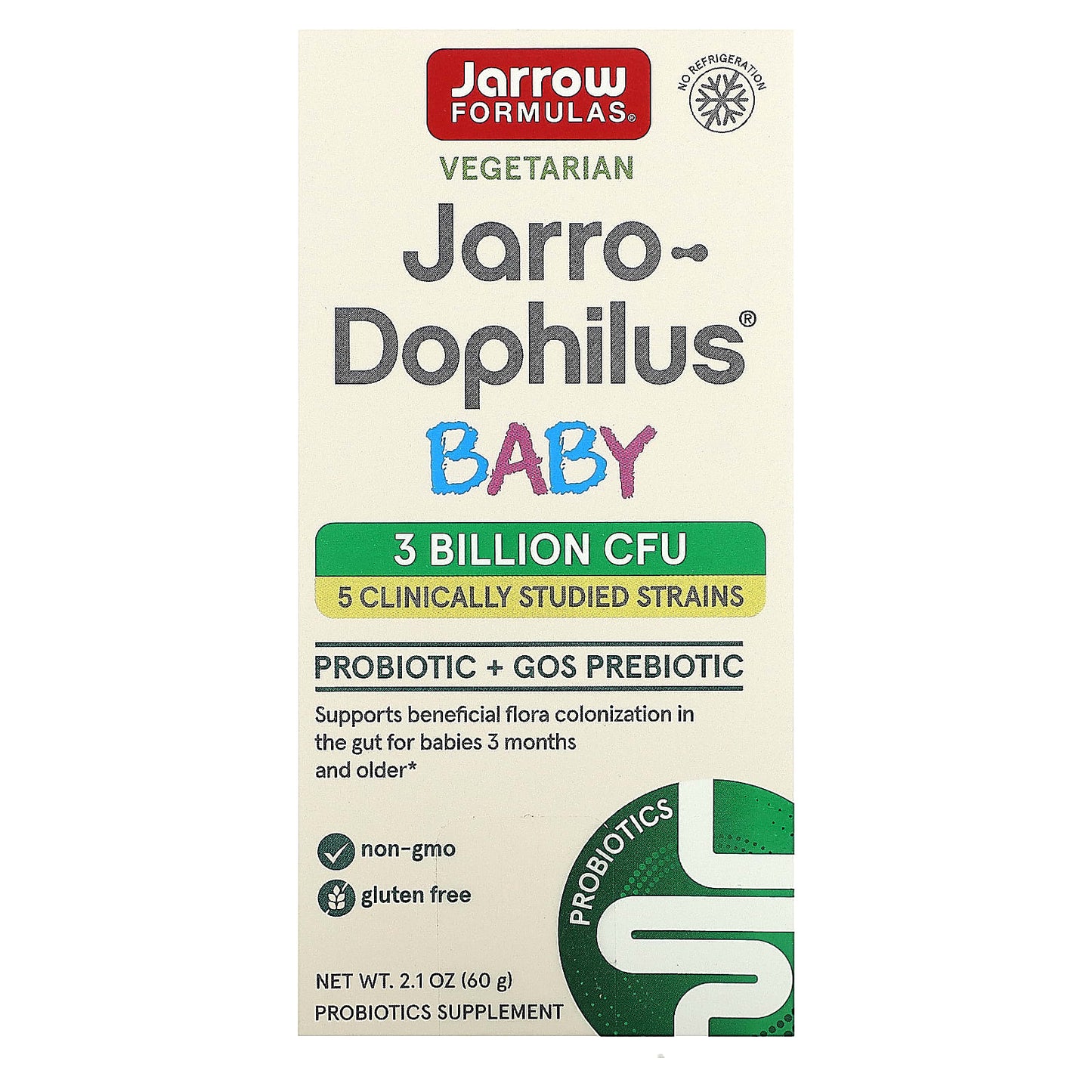 Jarrow Formulas-Vegetarian Jarro-Dophilus Baby-3 Months+-3 Billion CFU-2.1 oz (60 g)