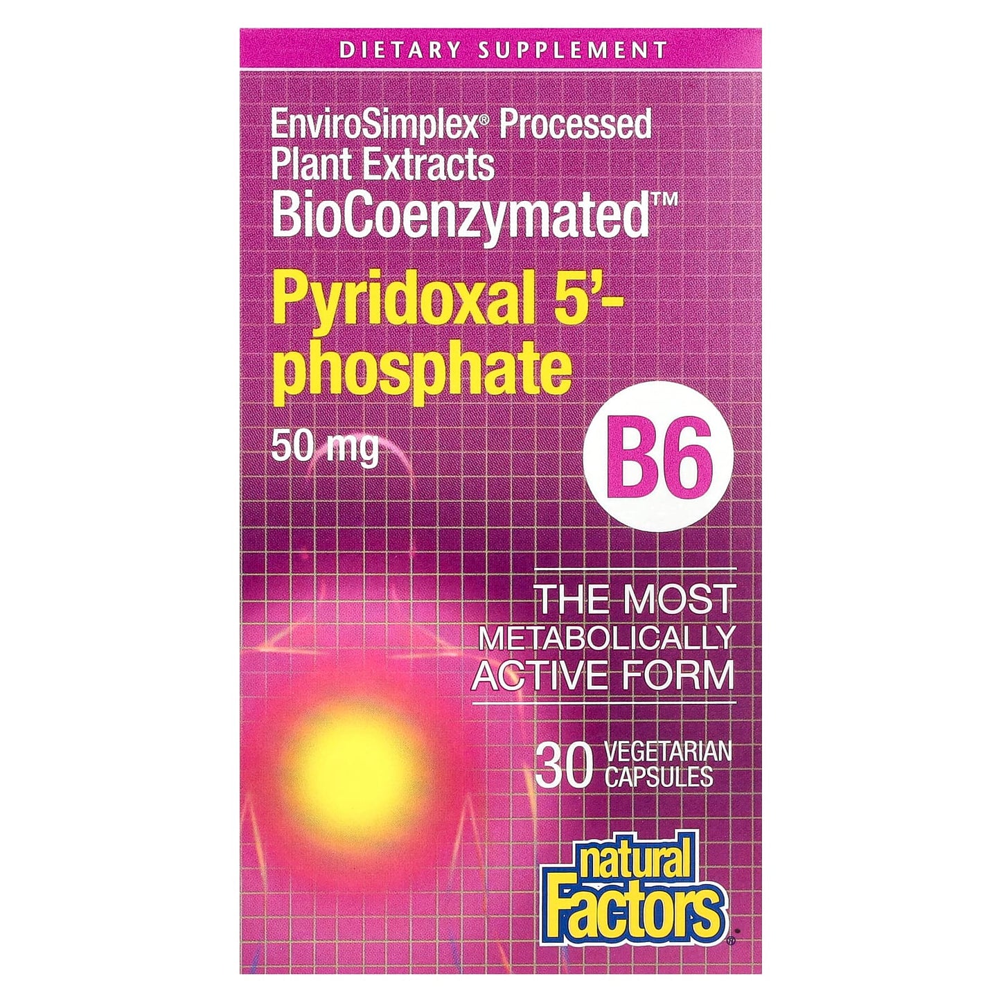 Natural Factors-BioCoenzymated-B6-Pyridoxal 5'-Phosphate-50 mg-30 Vegetarian Capsules