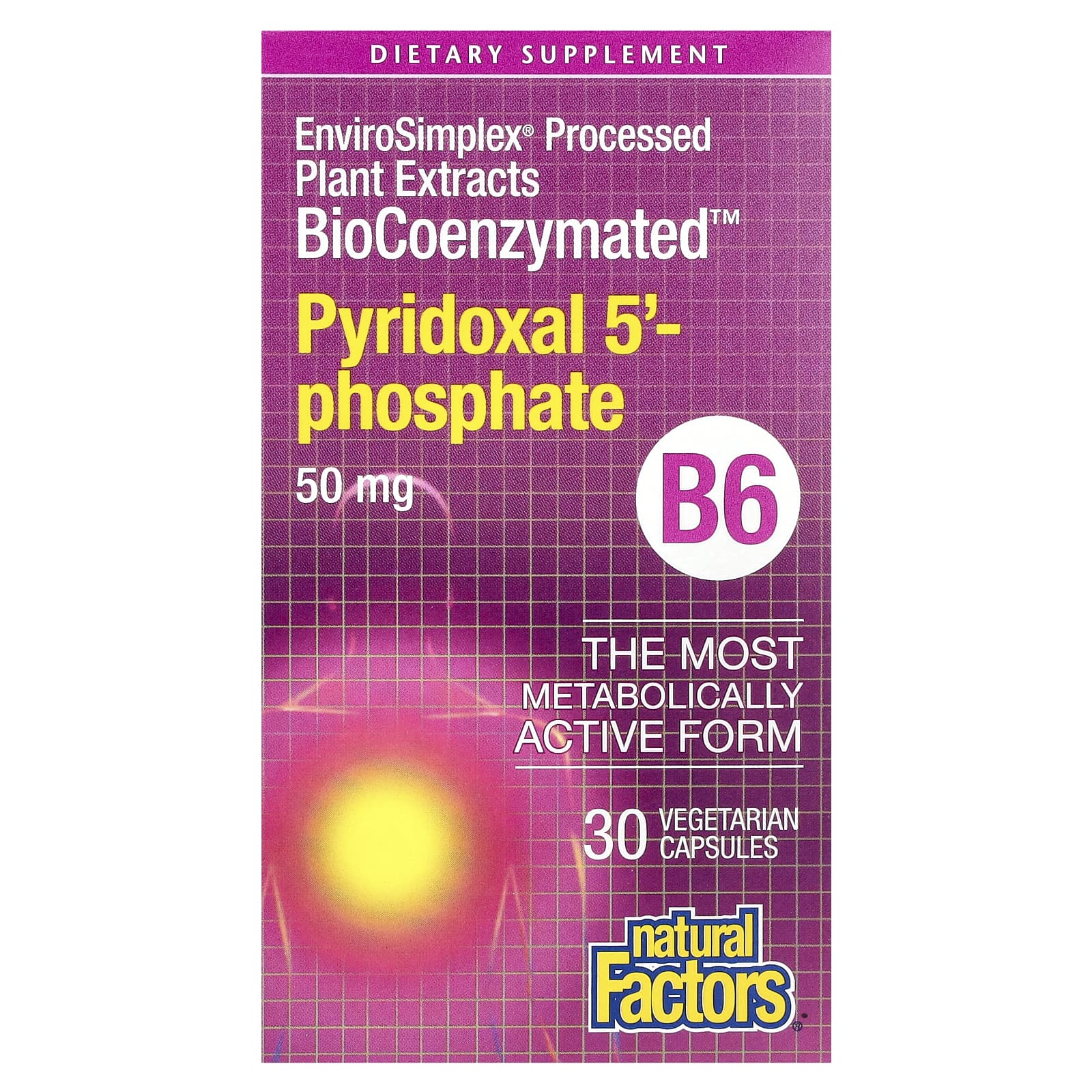 Natural Factors-BioCoenzymated-B6-Pyridoxal 5'-Phosphate-50 mg-30 Vegetarian Capsules