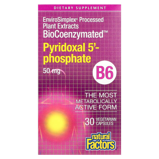 Natural Factors-BioCoenzymated-B6-Pyridoxal 5'-Phosphate-50 mg-30 Vegetarian Capsules