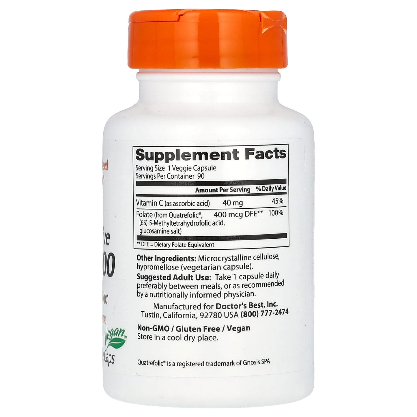 Doctor's Best, Fully Active Folate 400 with Quatrefolic, 400 mcg, 90 Veggie Caps