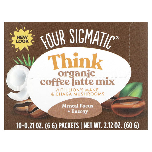 Four Sigmatic-Think-Organic Coffee Latte Mix with Lion's Mane & Chaga Mushrooms-10 Packets-0.21 oz (6 g) Each