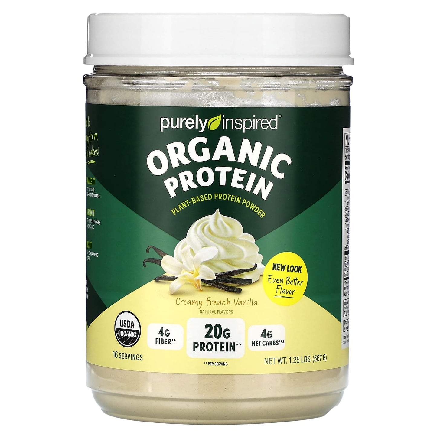 Purely Inspired-Organic Plant-Based Protein Powder-Creamy French Vanilla-1.25 lbs (567 g)