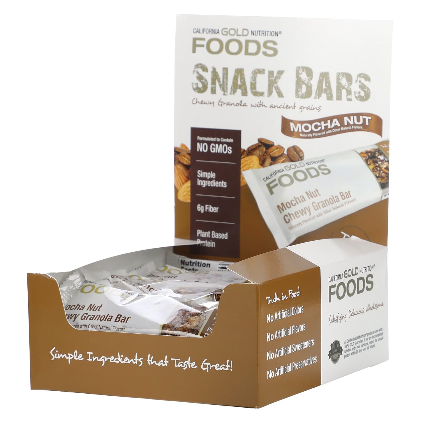 California Gold Nutrition-FOODS - Mocha Nut Chewy Granola Bars-12 Bars-1.4 oz (40 g) Each