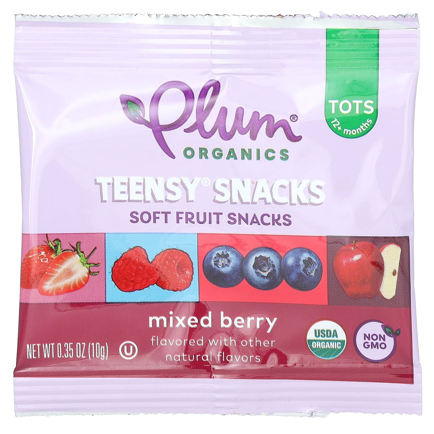 Plum Organics, Teensy Snacks, Soft Fruit Snacks, Tots 12+ Months, Mixed Berry, 5 Packs, 0.35 oz (10 g) Each