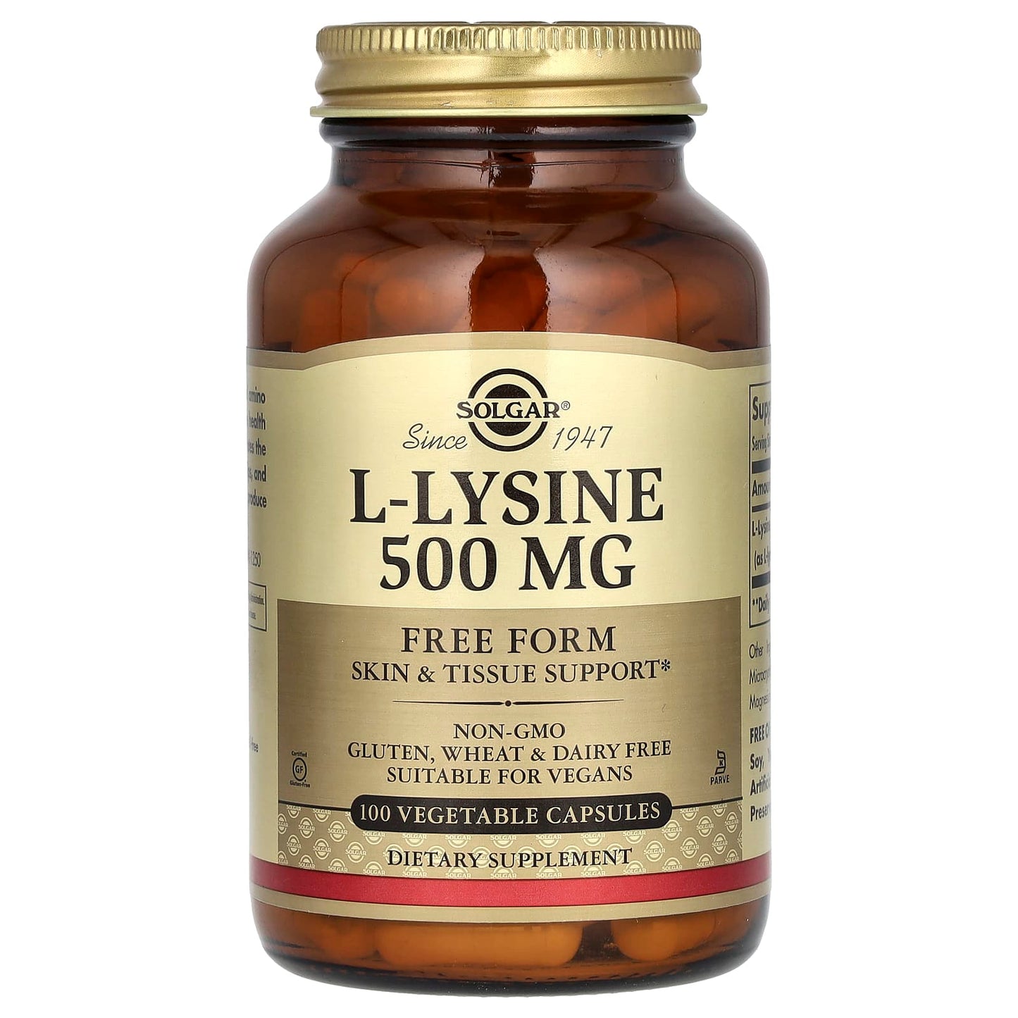 Solgar-L-Lysine-Free Form-500 mg-100 Vegetable Capsules