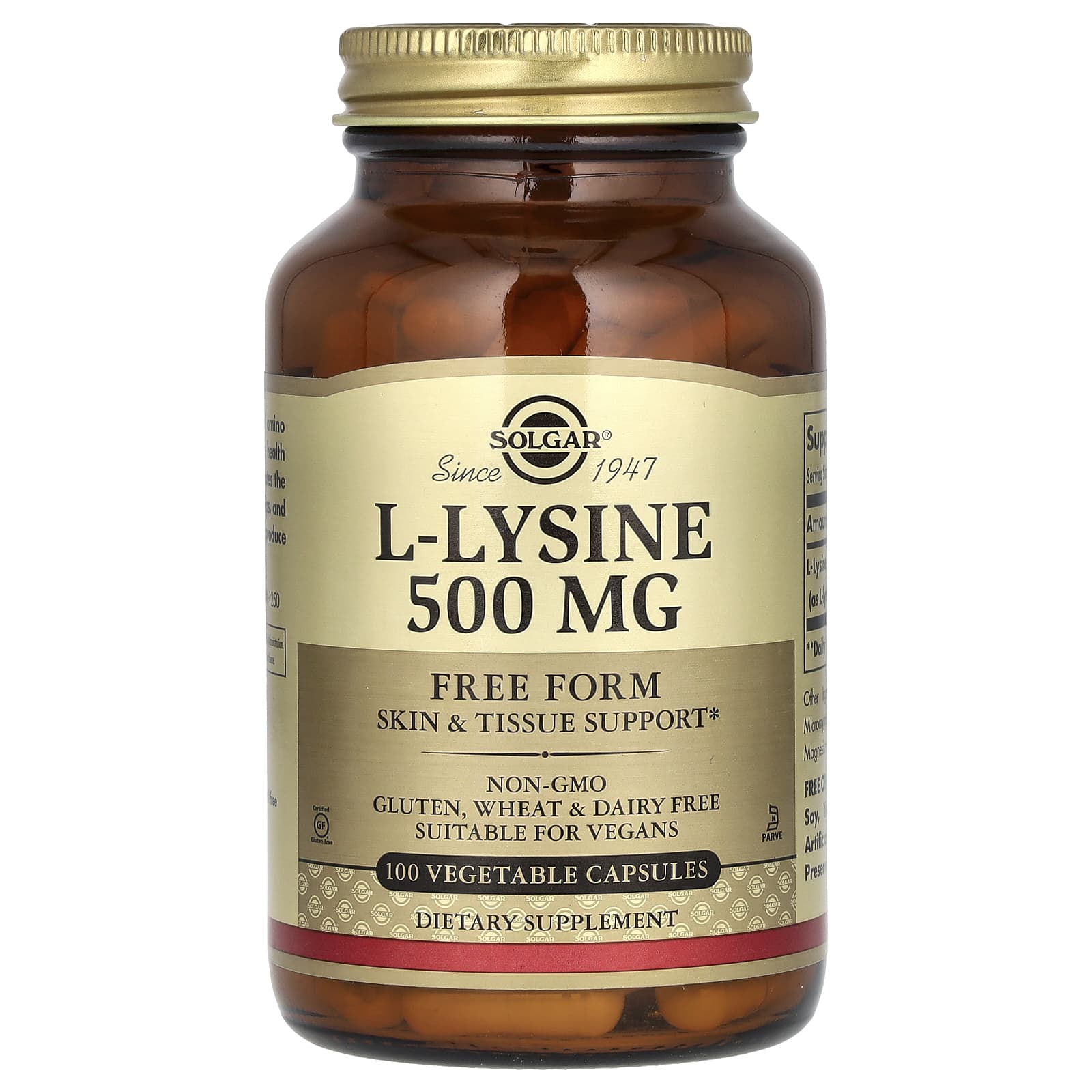 Solgar-L-Lysine-Free Form-500 mg-100 Vegetable Capsules