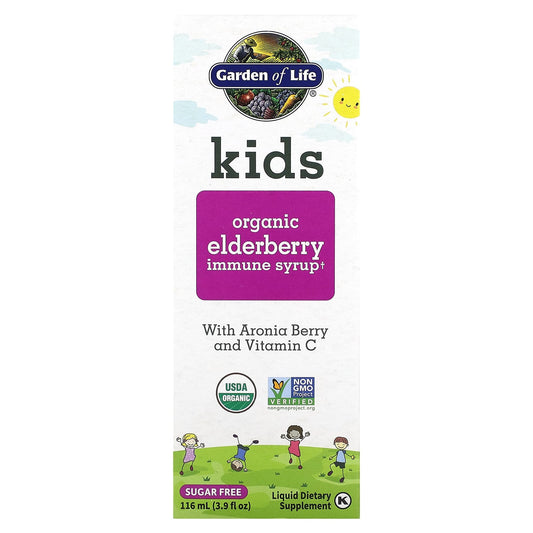 Garden of Life-Kids-Organic Elderberry Immune Syrup with Aronia Berry and Vitamin C-3.9 fl oz (116 ml)