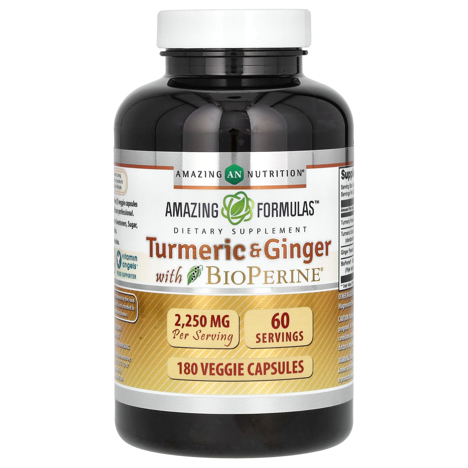 Amazing Nutrition-Turmeric & Ginger with BioPerine-2,250 mg -180 Veggie Capsules (750 mg per Capsule)