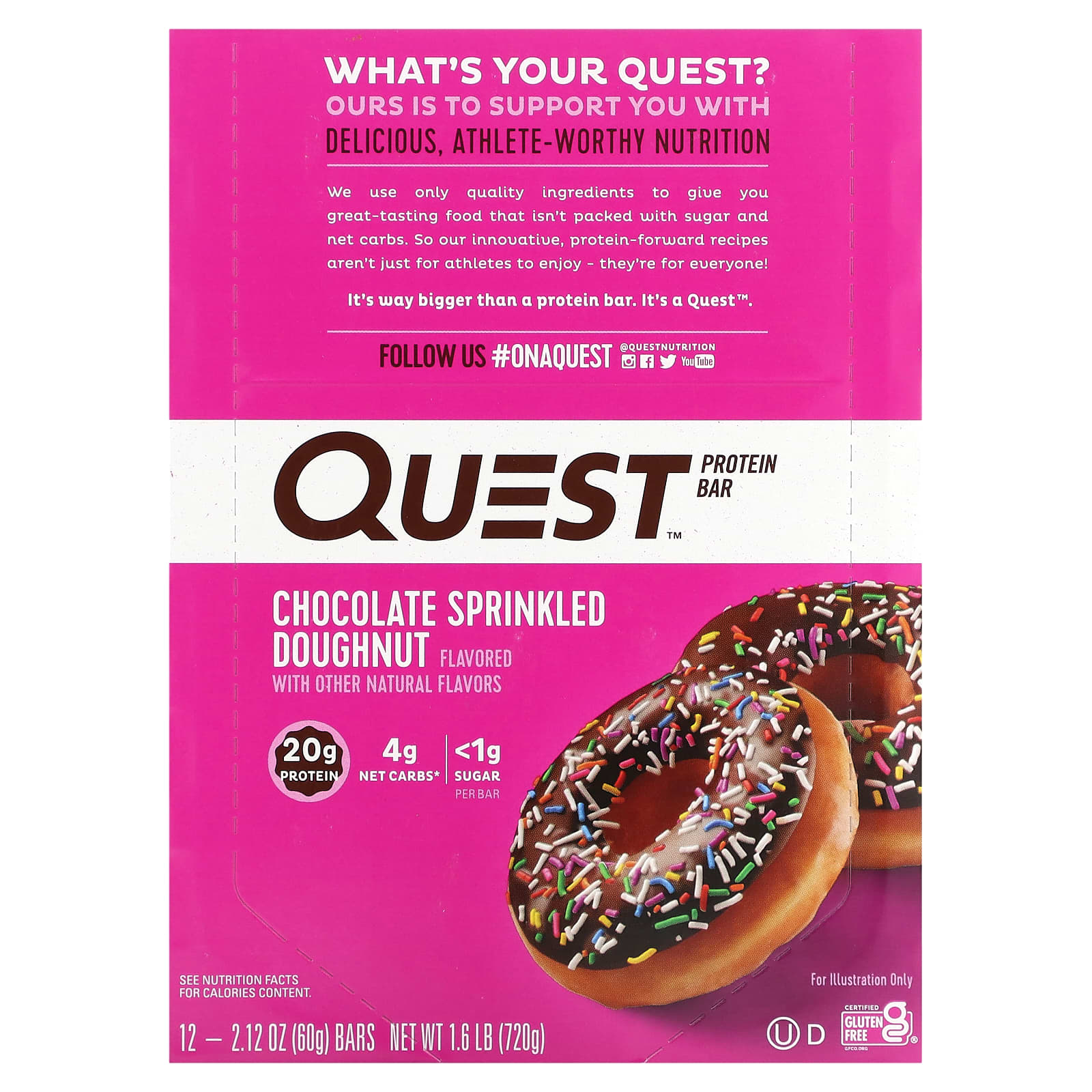 Quest Nutrition-Protein Bar-Chocolate Sprinkled Doughnut-12 Bars-2.12 oz (60 g) Each