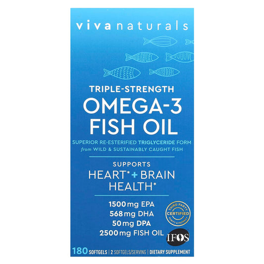 Viva Naturals-Omega-3 Fish Oil-Triple-Strength-2,500 mg-180 Softgels (1,250 mg per Softgel)