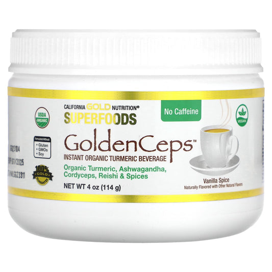 California Gold Nutrition-SUPERFOODS - GoldenCeps-Organic Turmeric with Adaptogens-4 oz (114 g)