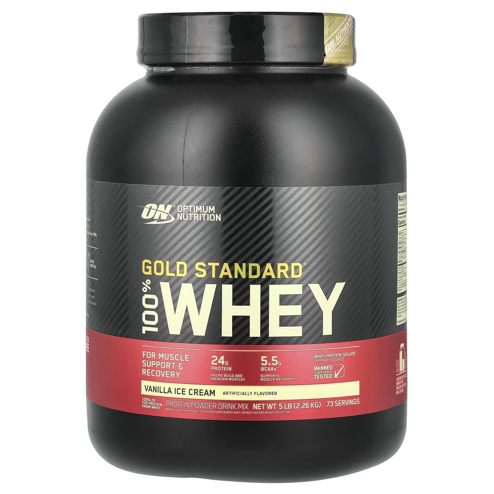 Optimum Nutrition-Gold Standard 100% Whey-Vanilla Ice Cream-5 lb (2.26 kg)