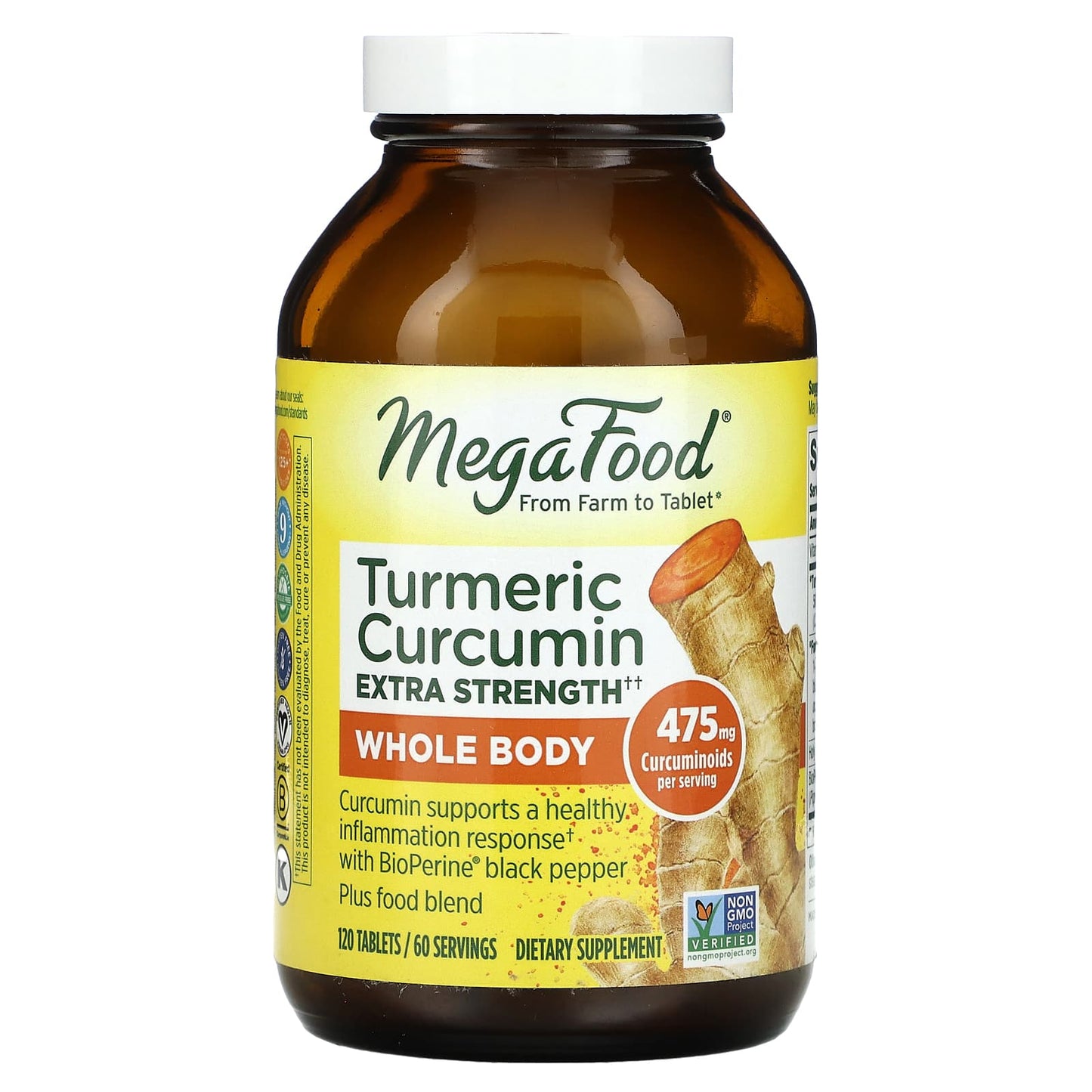 MegaFood-Turmeric Curcumin Extra Strength-Whole Body-475 mg-120 Tablets (237.5 mg per Tablet)