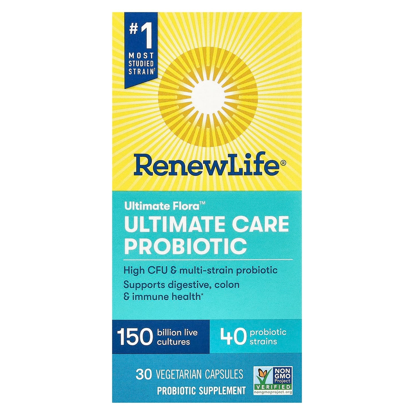 Renew Life-Ultimate Flora-Ultimate Care Probiotic-150 Billion Live Cultures-30 Vegetarian Capsules