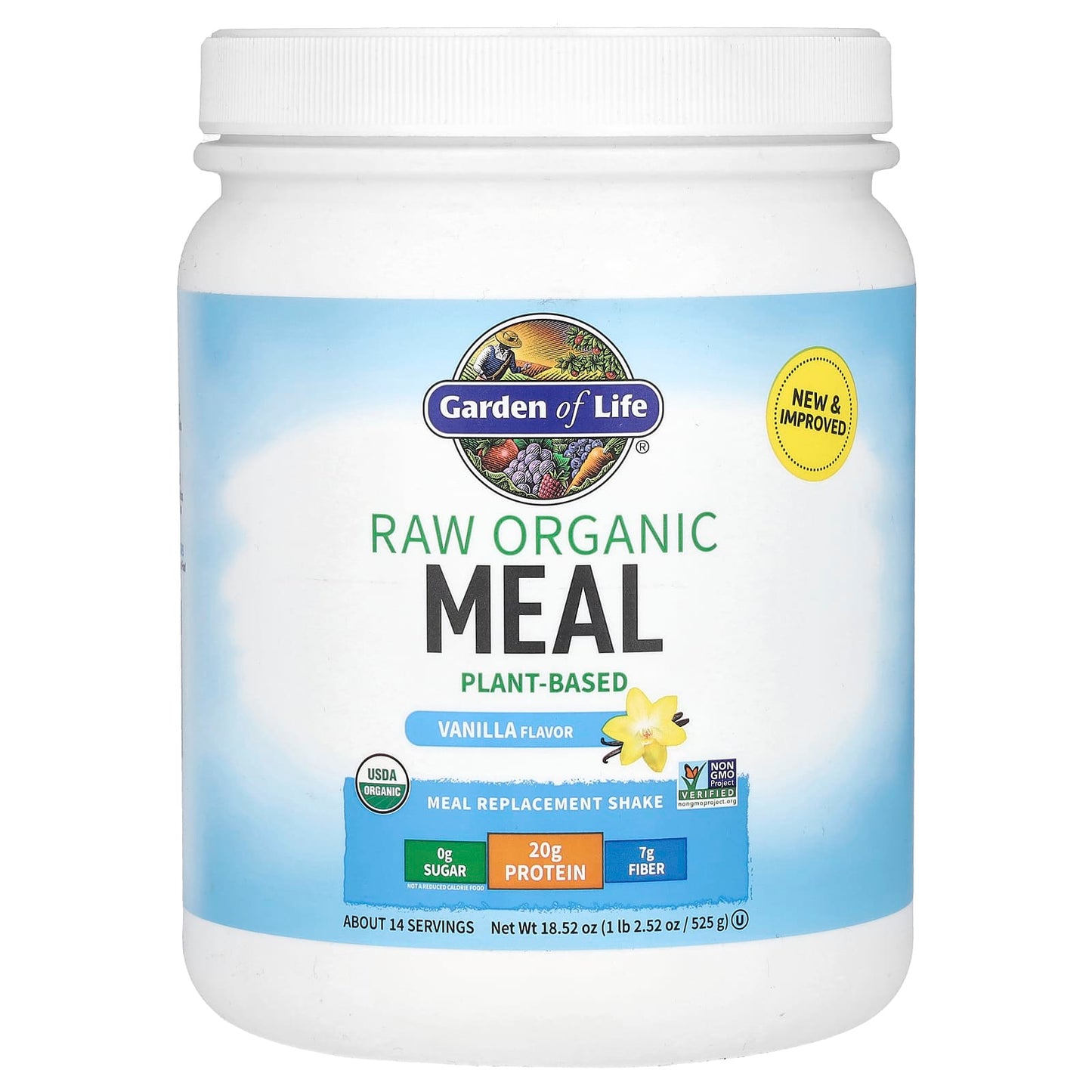 Garden of Life-RAW Organic Meal Replacement Shake-Plant-Based-Vanilla-1 lb 2.52 oz (525 g)