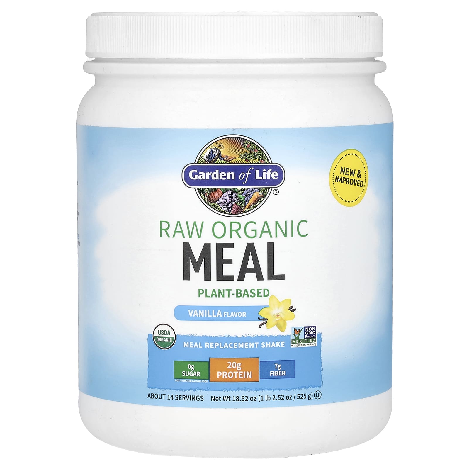 Garden of Life-RAW Organic Meal Replacement Shake-Plant-Based-Vanilla-1 lb 2.52 oz (525 g)