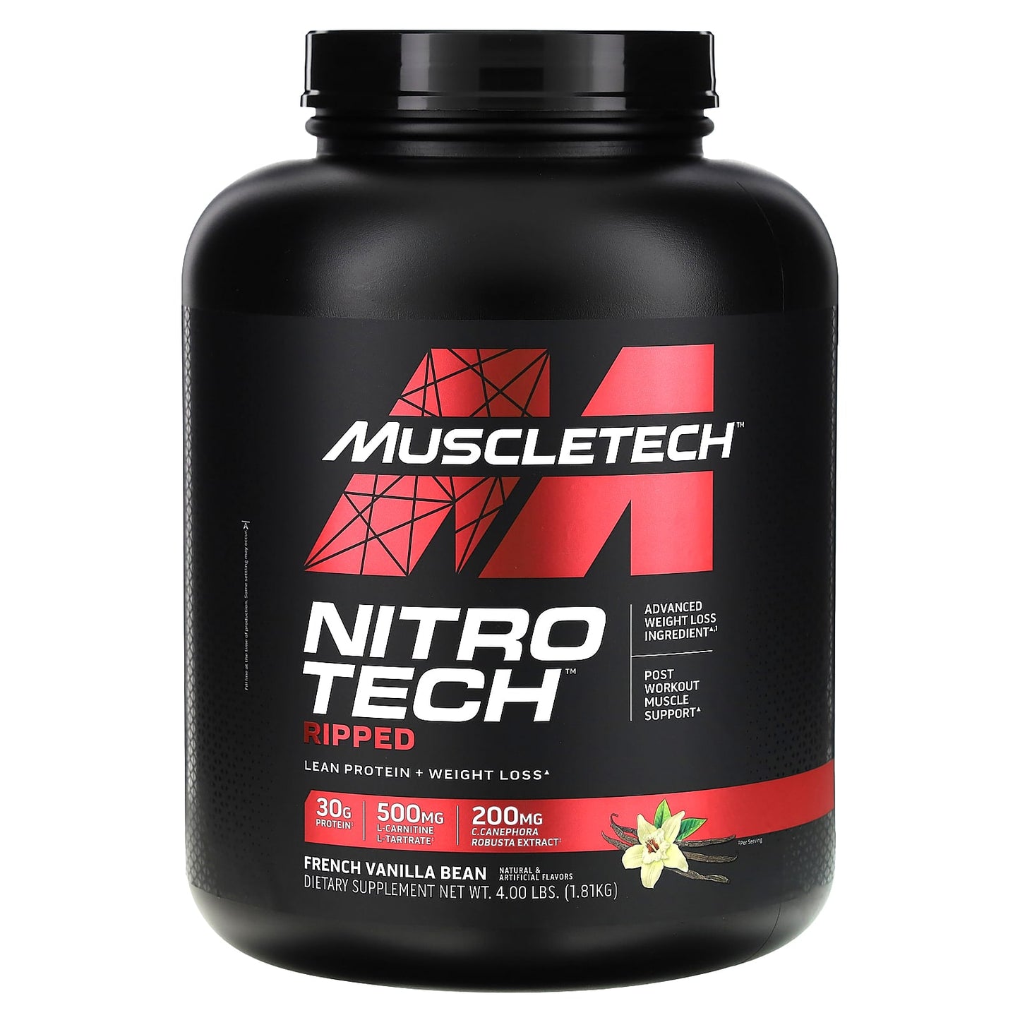 MuscleTech-Nitro Tech Ripped-Lean Protein + Weight Loss-French Vanilla Bean-4 lbs (1.81 kg)