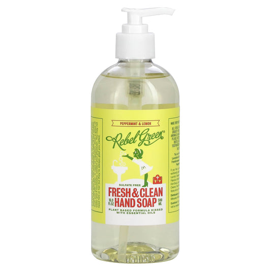 Rebel Green-Fresh & Clean Hand Soap-Peppermint & Lemon-16.9 fl oz (500 ml)