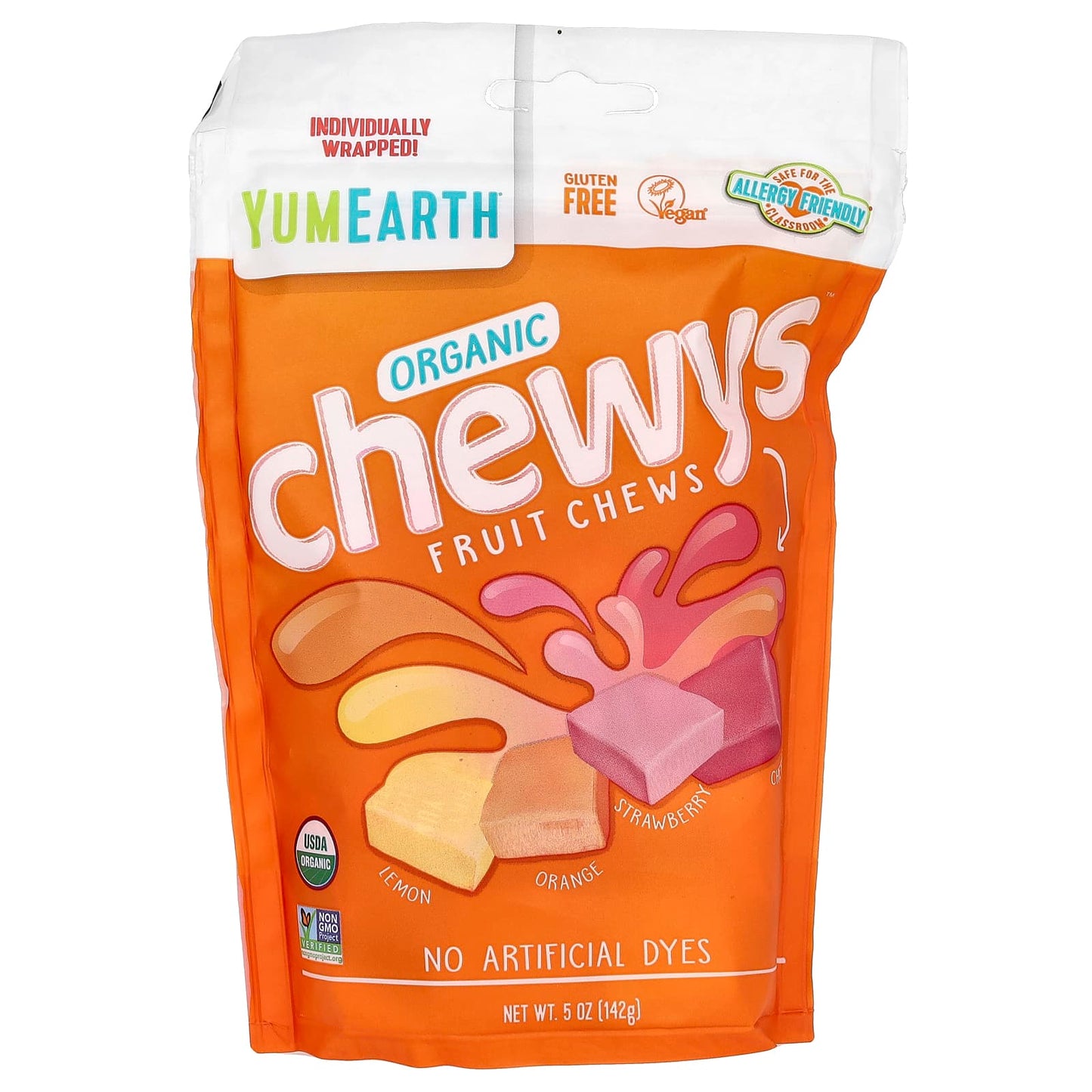 YumEarth-Organic Chewys Fruit Chews-Lemon-Orange-Strawberry-Cherry-5 oz (142 g)