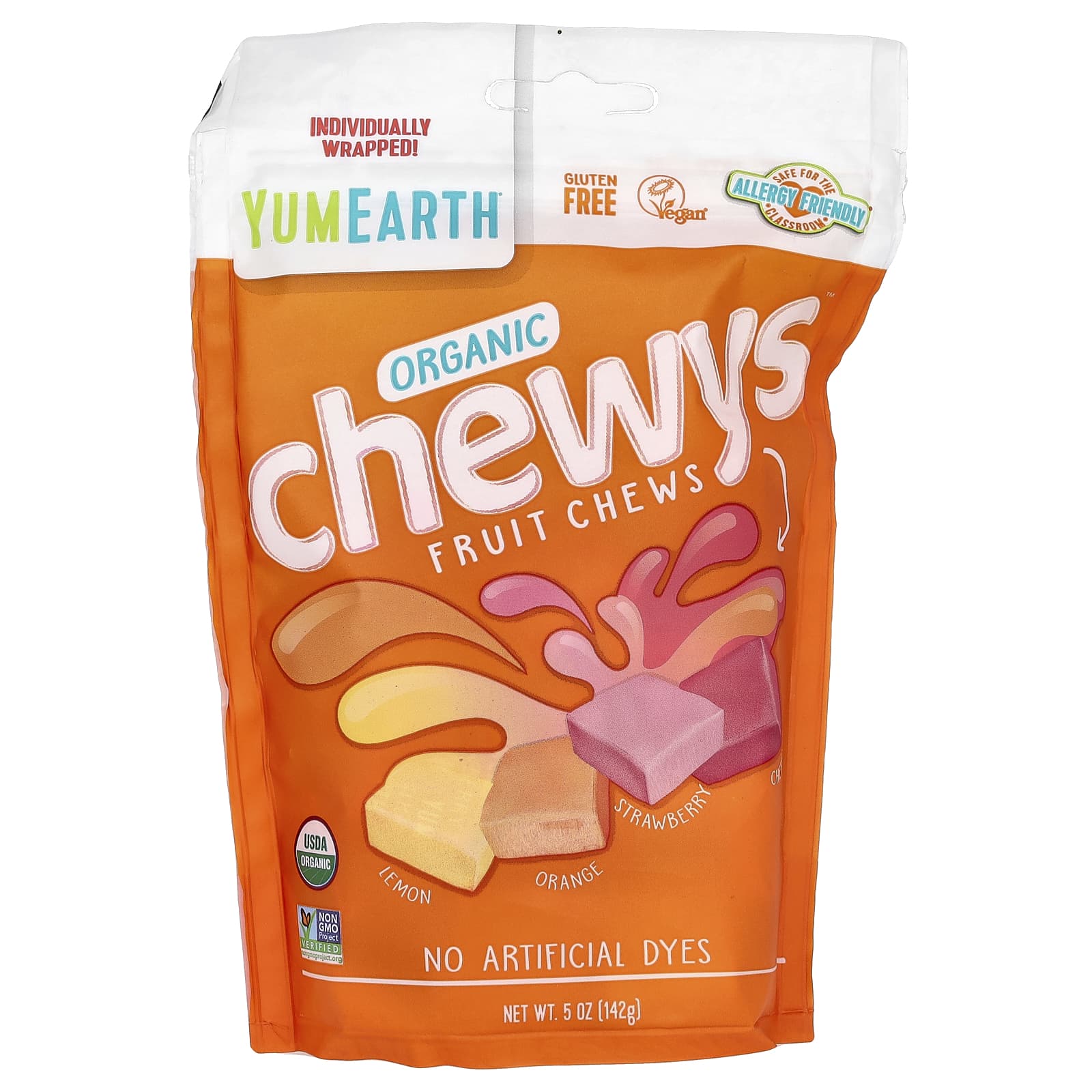 YumEarth-Organic Chewys Fruit Chews-Lemon-Orange-Strawberry-Cherry-5 oz (142 g)